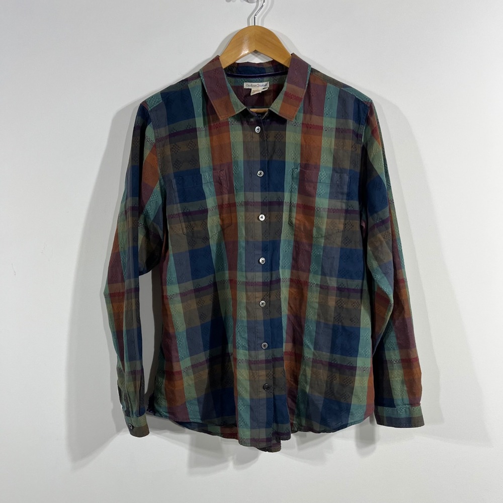 Carbon 2 Cobalt Mens Large Plaid Textured Cotton Button Down Shirt Office Career